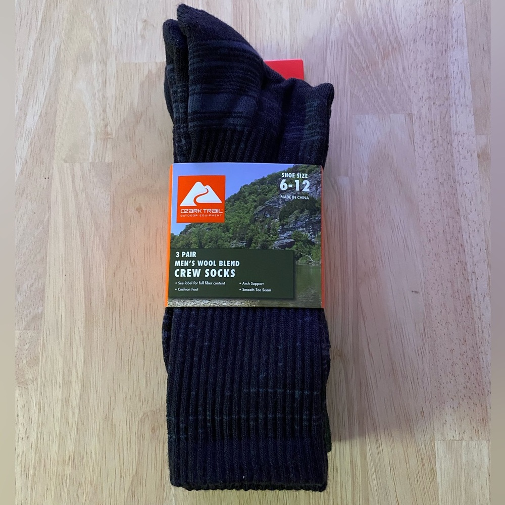 Ozark Trail Men's Merino Wool Blend Socks, 3-Pack